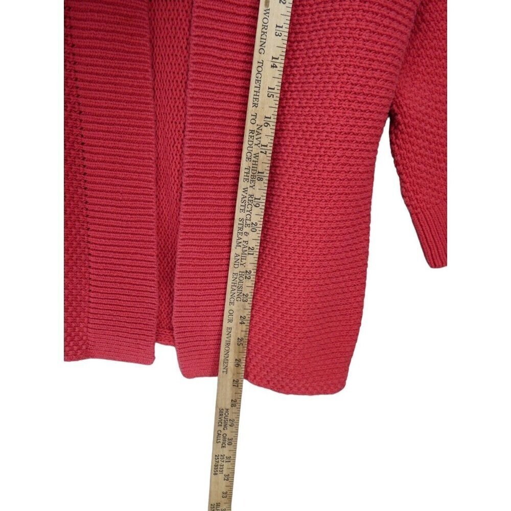 Chico's Open Knit Cardigan Sweater Pink Size 2 (L/12) 3/4 Bell Sleeve Chunky - Picture 5 of 10